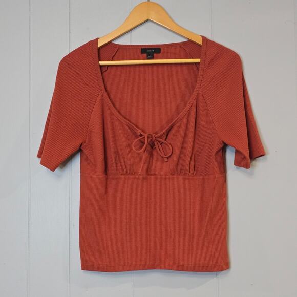 J. Crew Tops - J. Crew RE-Imagined Tie Front Vintage Rib V  T-Shirt Top Burnt Sienna Size Large
